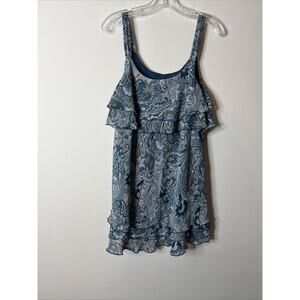 Lane Bryant Women’s Blouse Size 20W Blue Paisley Boho Sleeveless Ruffle Fairy